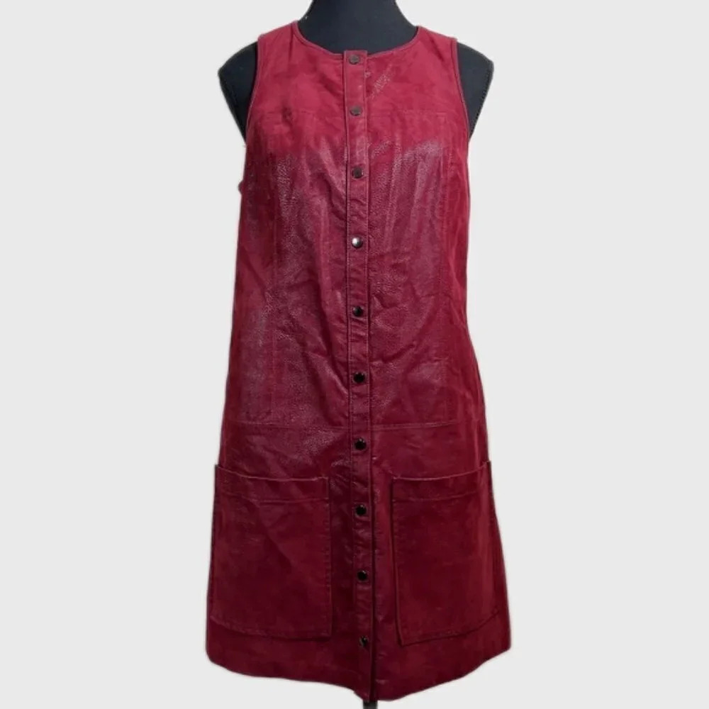 Guess  Faux Leather Sleeveless Snap Button Mini Dress